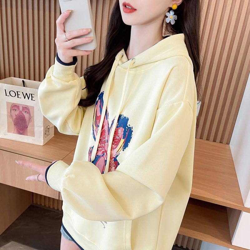 Hooded hoodie for women, small and tall, 2025 new item, chubby, mm, plus size, cartoon, spring new item, fake two-piece hoodie
