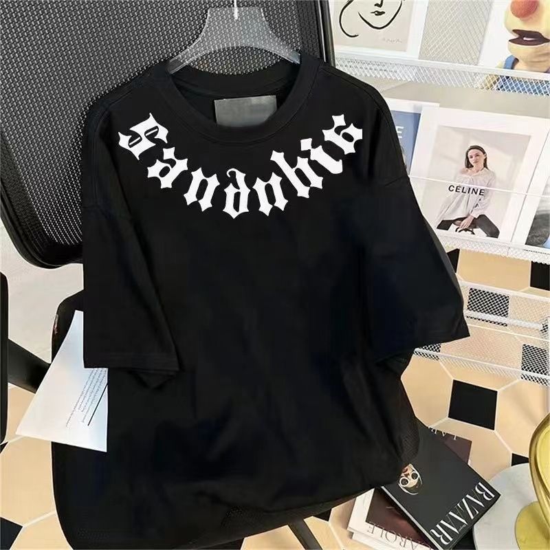 Retro trendy hip hop letter short sleeved T-shirt for men and women in spring and summer, loose and lazy style, couple pullover top