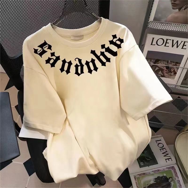 Retro trendy hip hop letter short sleeved T-shirt for men and women in spring and summer, loose and lazy style, couple pullover top