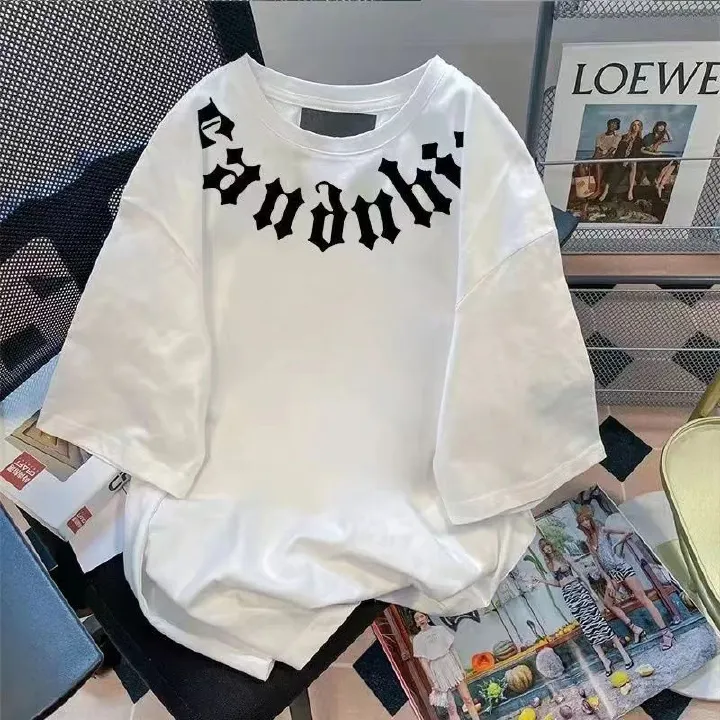 Retro trendy hip hop letter short sleeved T-shirt for men and women in spring and summer, loose and lazy style, couple pullover top