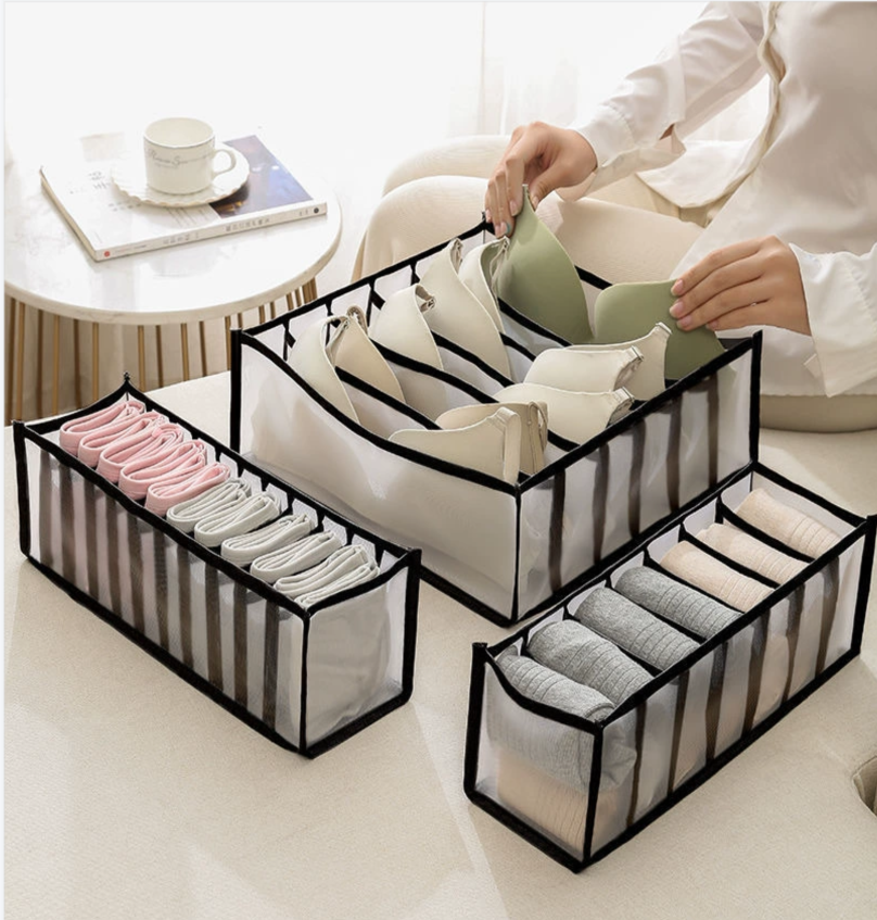 Underwear drawer style storage box, home grid sock sorting box, wardrobe, dormitory three piece set storage bag