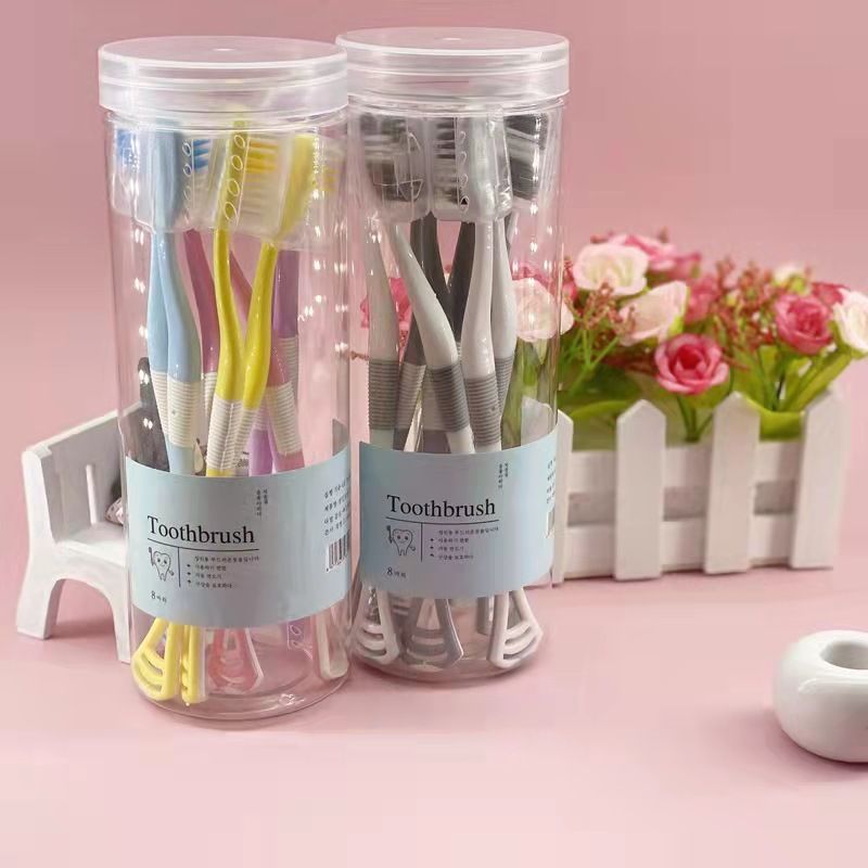 Explosive toothbrush with dense soft bristles, ultra fine and soft small wide headband, tongue scraper, macaron for cleaning the mouth without damaging the gums