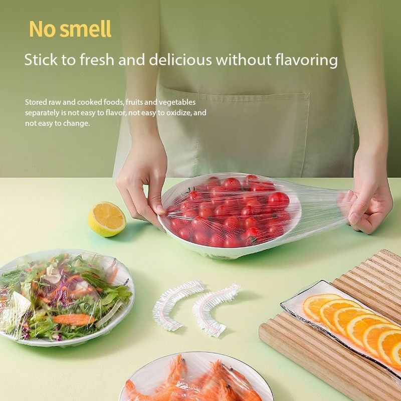 100pcs Plastic wrap cover, food grade PE household plastic wrap, thickened disposable plastic bag, dust-proof, insect proof, leftover rice bowl cover
