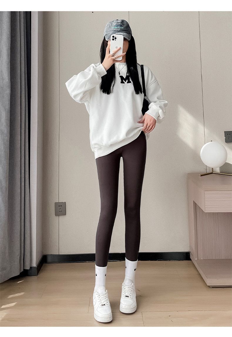 Nine point shark pants for women wearing spring and autumn high waisted tight pants, yoga Barbie pants with fleece leggings