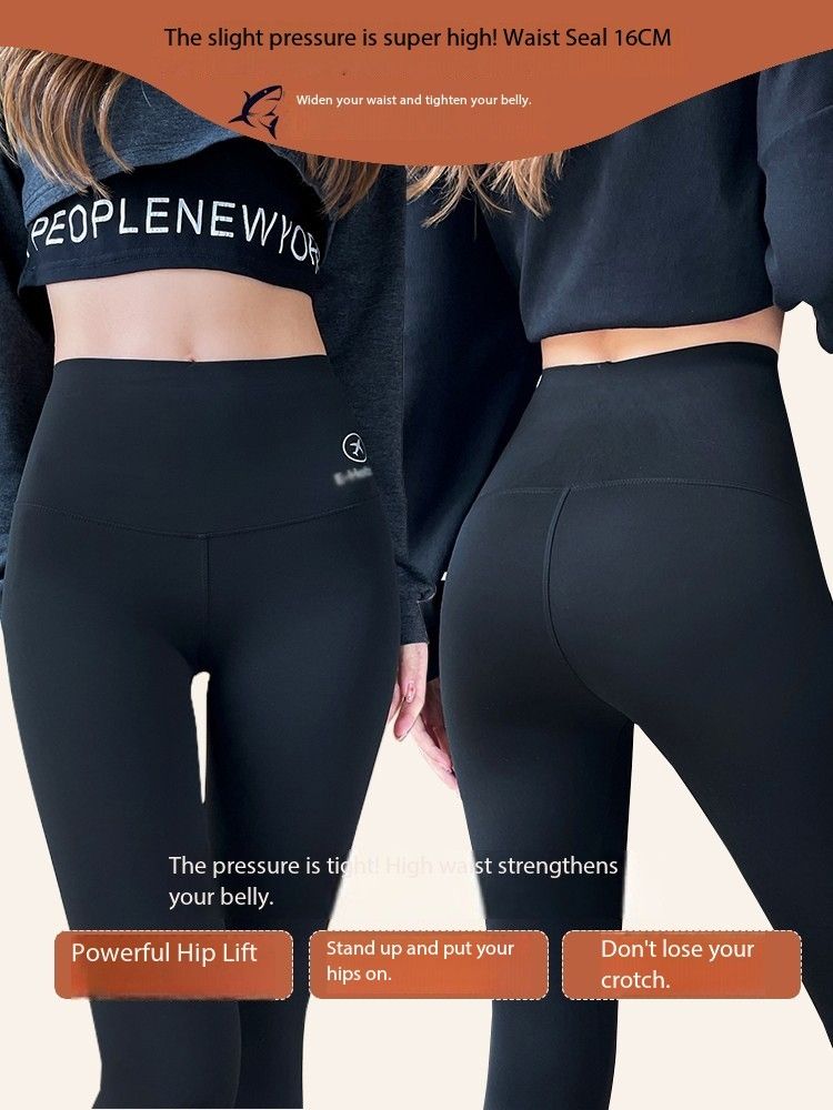 Nine point shark pants for women wearing spring and autumn high waisted tight pants, yoga Barbie pants with fleece leggings