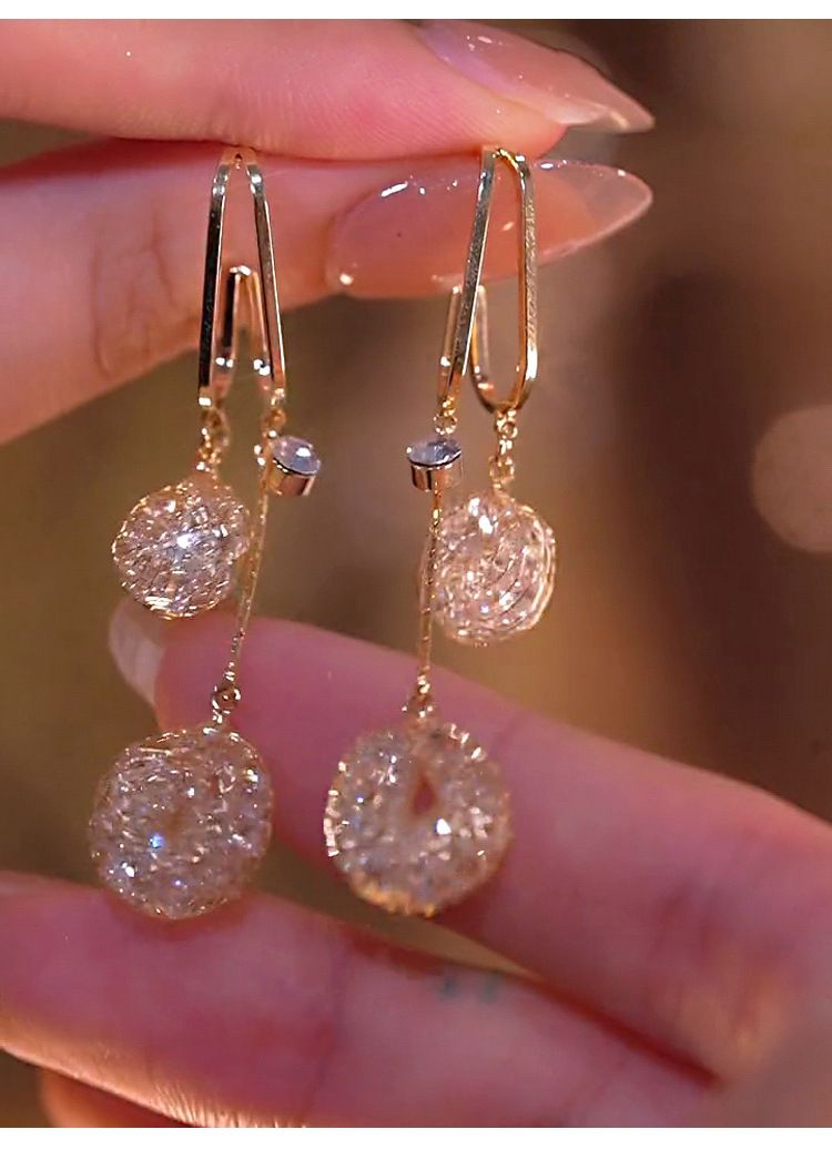 Hollow out full diamond circle long earrings with high-end and atmospheric silver needle earrings, niche design sense, new in 2025