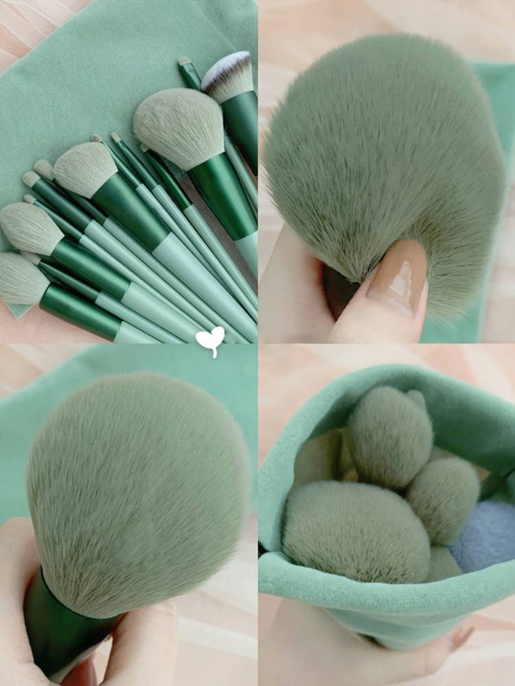 13 pieces of Four Seasons Green Makeup Brush Green Makeup Quick Drying Makeup Brush Set Super Soft powder blusher Powder Brush