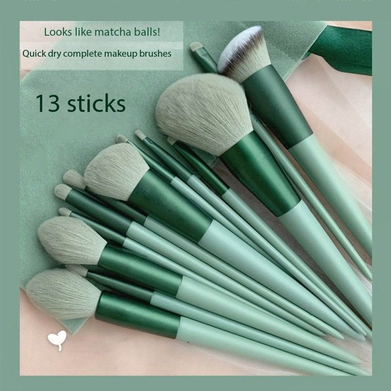 13 pieces of Four Seasons Green Makeup Brush Green Makeup Quick Drying Makeup Brush Set Super Soft powder blusher Powder Brush