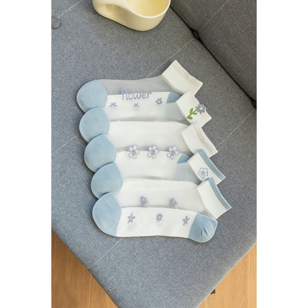 5PCS Crystal Socks Women's Glass Fiber Short Socks Ins Anti slip and Breathable Spring and Summer Thin Edition Sweat Absorbing, Wear resistant, Ice Silk Anti Hook