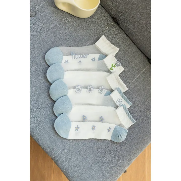 5PCS Crystal Socks Women's Glass Fiber Short Socks Ins Anti slip and Breathable Spring and Summer Thin Edition Sweat Absorbing, Wear resistant, Ice Silk Anti Hook