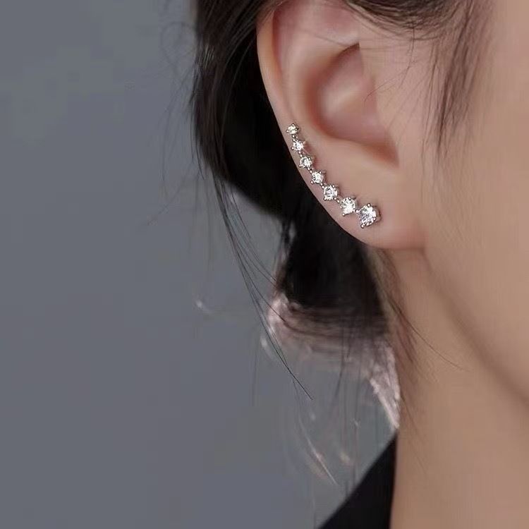 2-piece set of fashionable silver simple and compact single sparkling diamond light luxury fashion necklace earrings