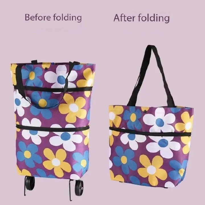 Portable grocery cart, small cart for home use, foldable backpack for shopping, hand pulled cart, lightweight with wheels for home use