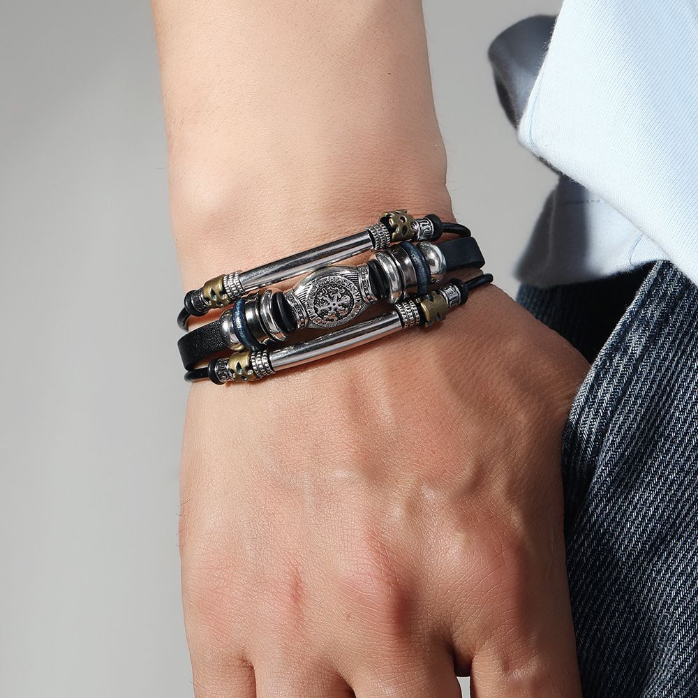 Vintage Viking style leather bracelet, European and American new creative men's bracelet