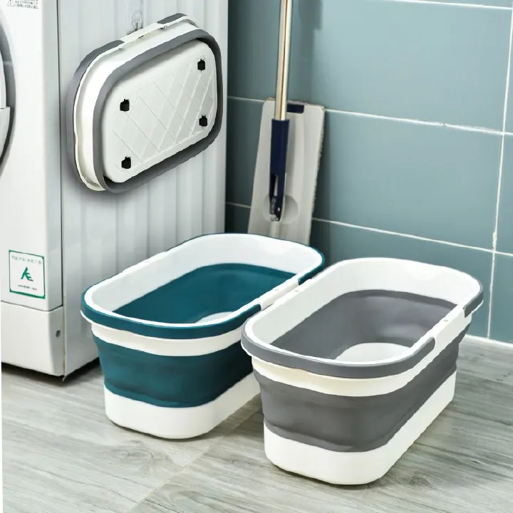 Outdoor portable hand-held plastic bucket, household multifunctional silicone mop bucket, rectangular folding bucket, mop basin