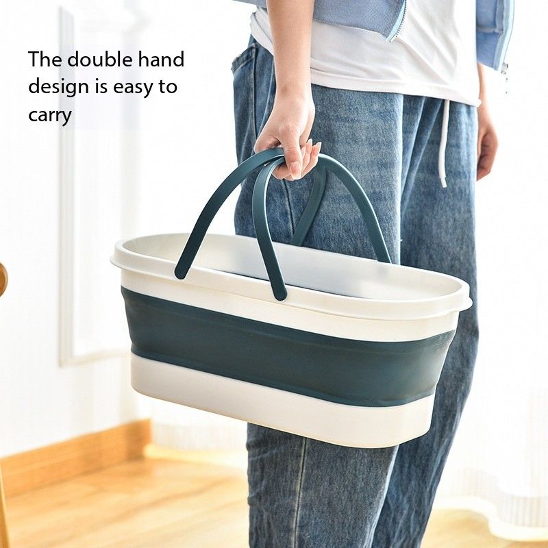 Outdoor portable hand-held plastic bucket, household multifunctional silicone mop bucket, rectangular folding bucket, mop basin
