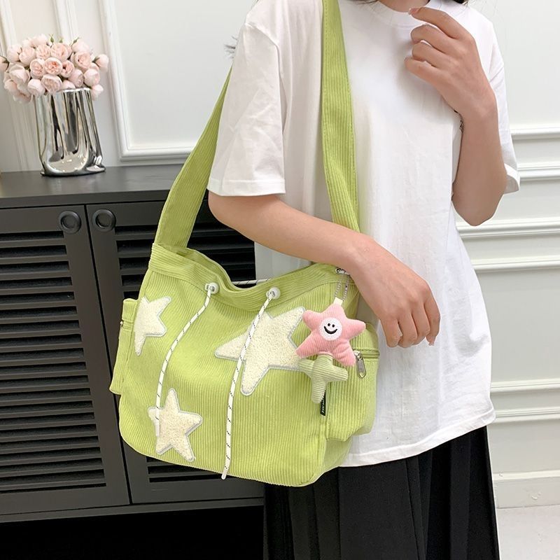 Star Large Capacity Commuter Tote Bag Corduroy Single Shoulder Crossbody Bag