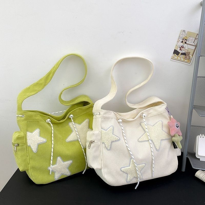 Star Large Capacity Commuter Tote Bag Corduroy Single Shoulder Crossbody Bag