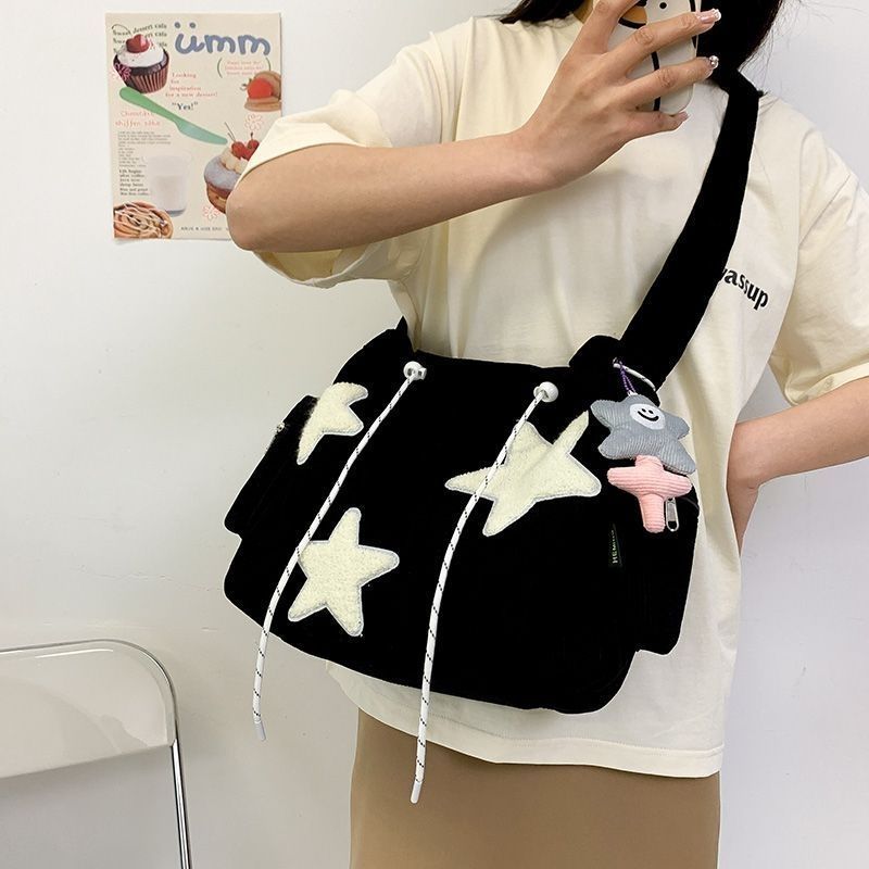 Star Large Capacity Commuter Tote Bag Corduroy Single Shoulder Crossbody Bag