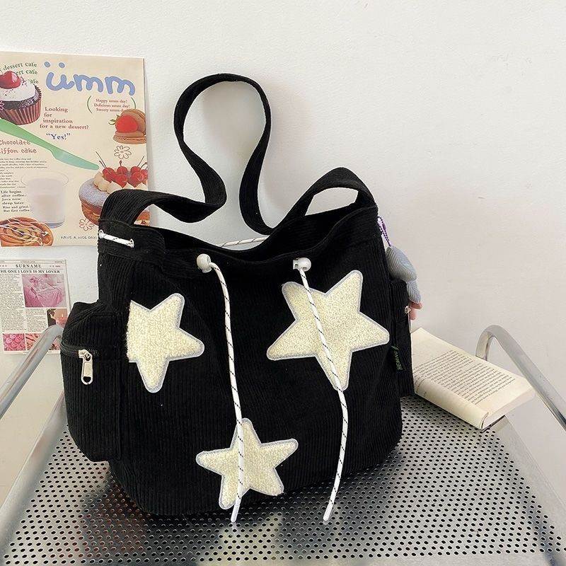 Star Large Capacity Commuter Tote Bag Corduroy Single Shoulder Crossbody Bag