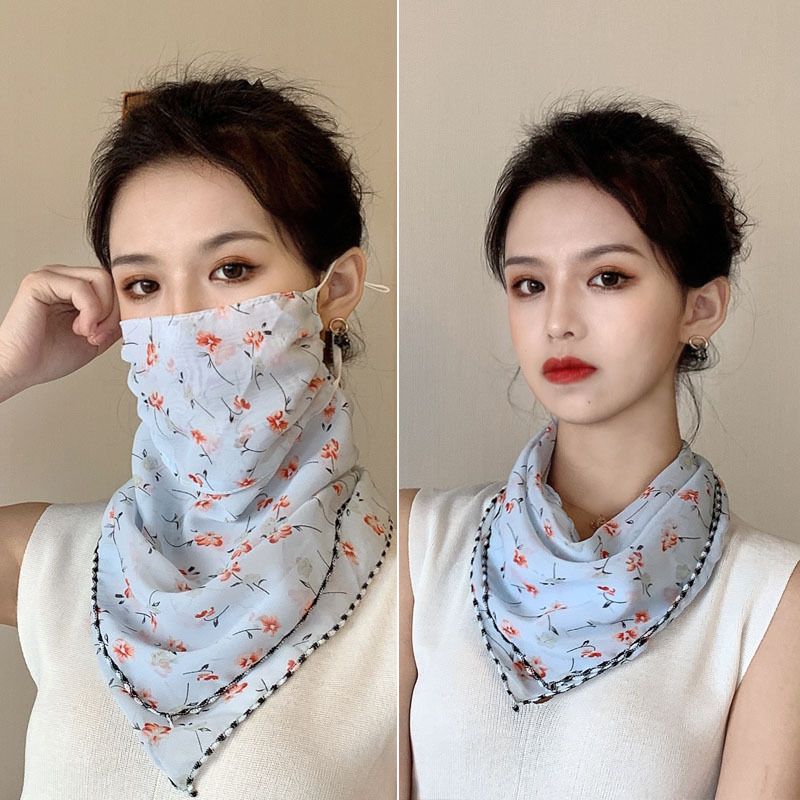 New triangular scarf windproof veil, ice silk breathable face protection, women's ear hanging scarf cover, neck protection scarf, thin outdoor design