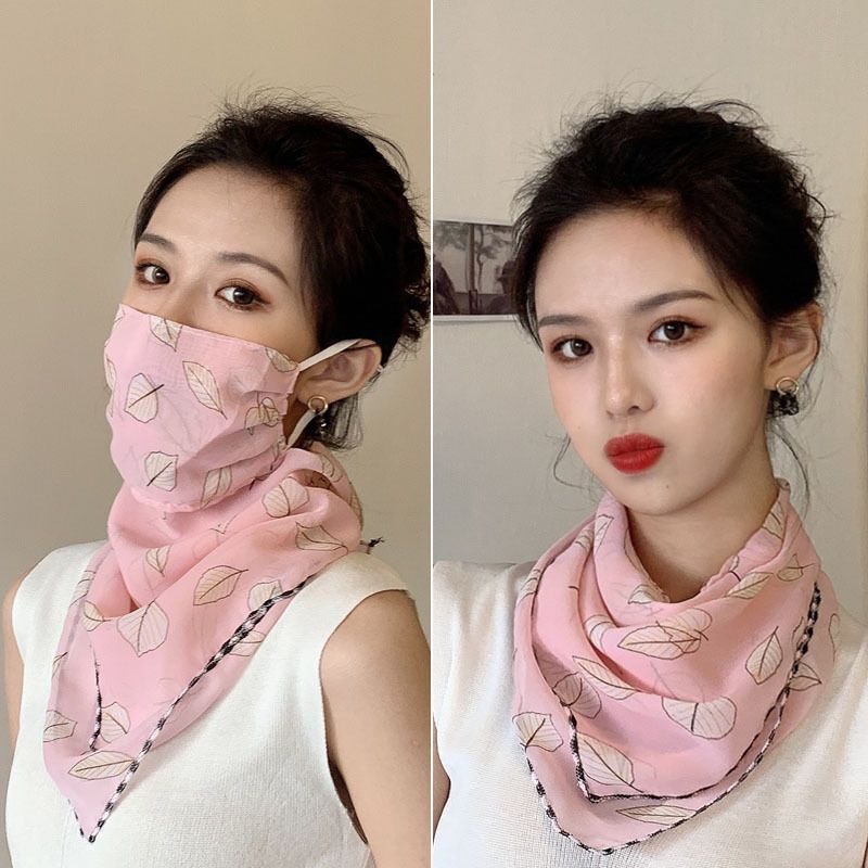 New triangular scarf windproof veil, ice silk breathable face protection, women's ear hanging scarf cover, neck protection scarf, thin outdoor design