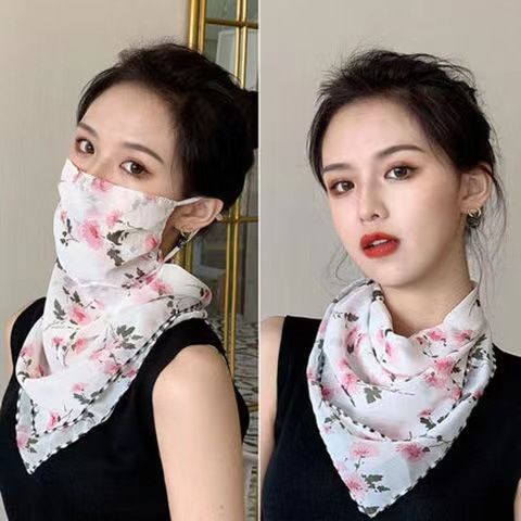New triangular scarf windproof veil, ice silk breathable face protection, women's ear hanging scarf cover, neck protection scarf, thin outdoor design