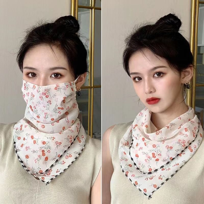 New triangular scarf windproof veil, ice silk breathable face protection, women's ear hanging scarf cover, neck protection scarf, thin outdoor design