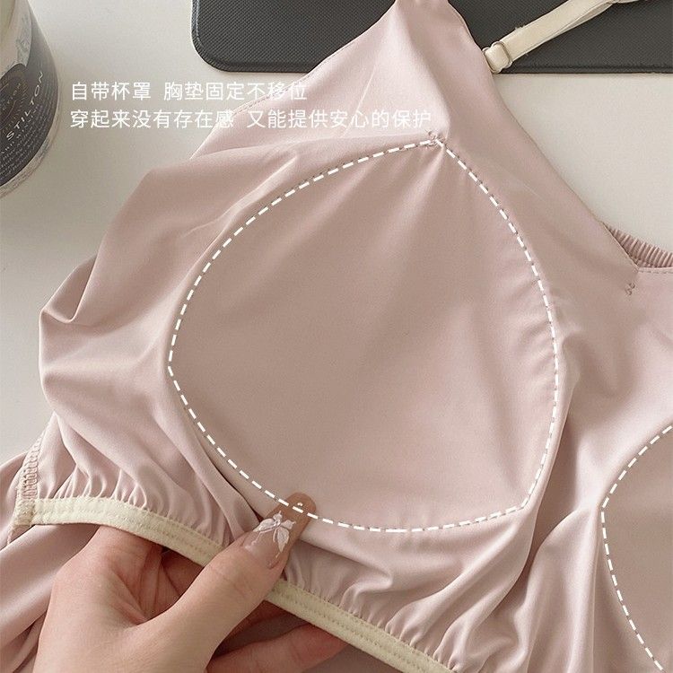 2PCS chest cushion button ice leather suspender shorts set summer new ice silk adjustable homeclothes