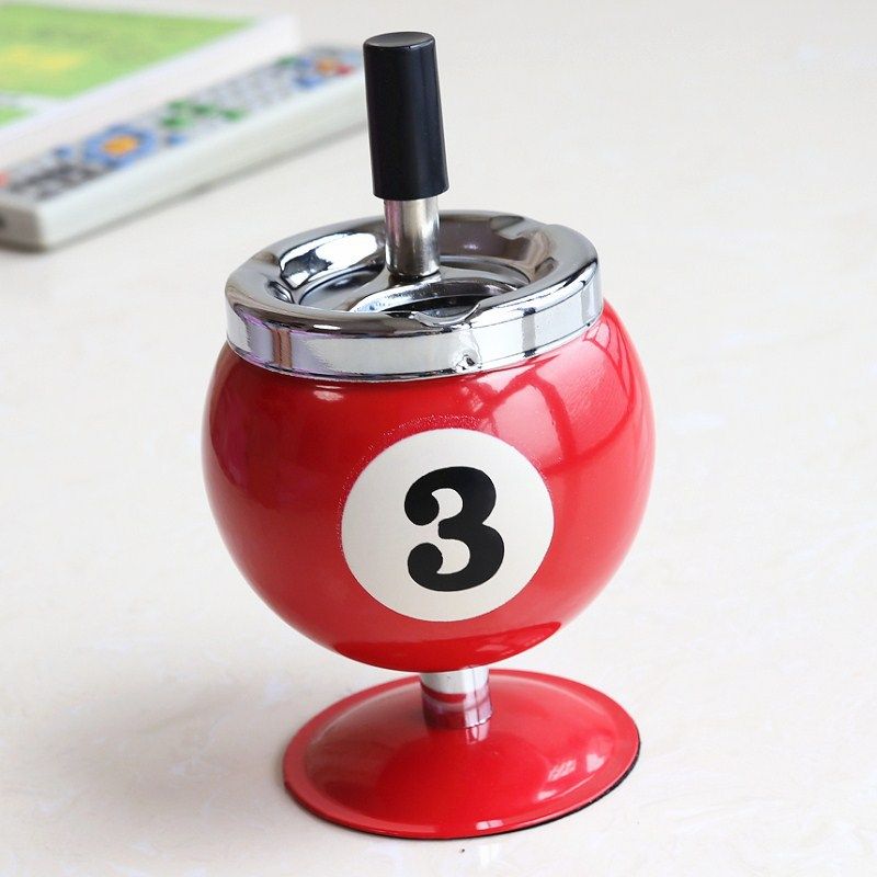 Creative billiards metal ashtray with covered ashtray, anti fly ash office table tennis decorative ashtray