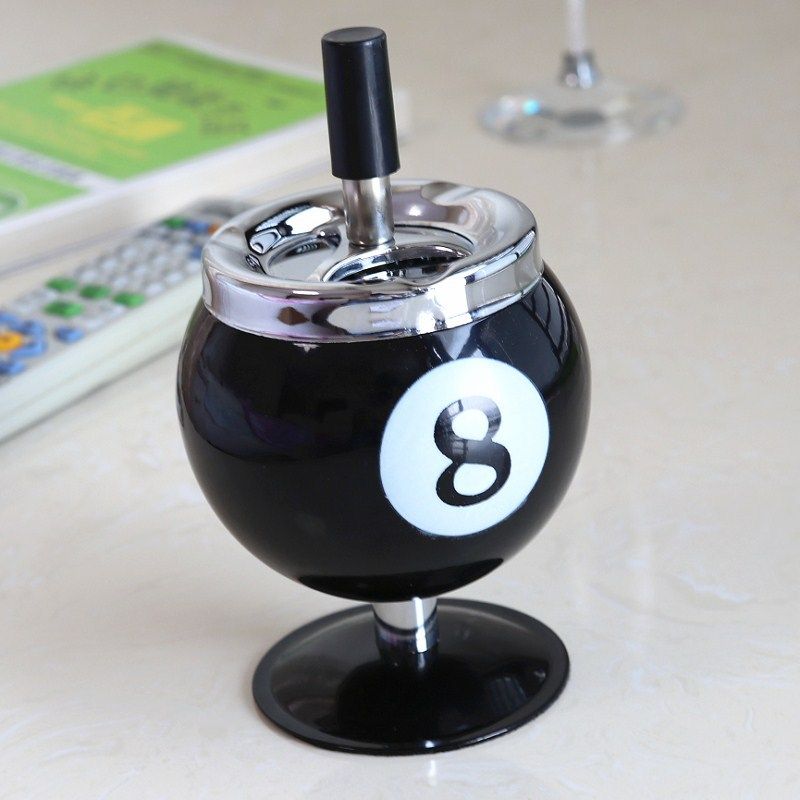 Creative billiards metal ashtray with covered ashtray, anti fly ash office table tennis decorative ashtray