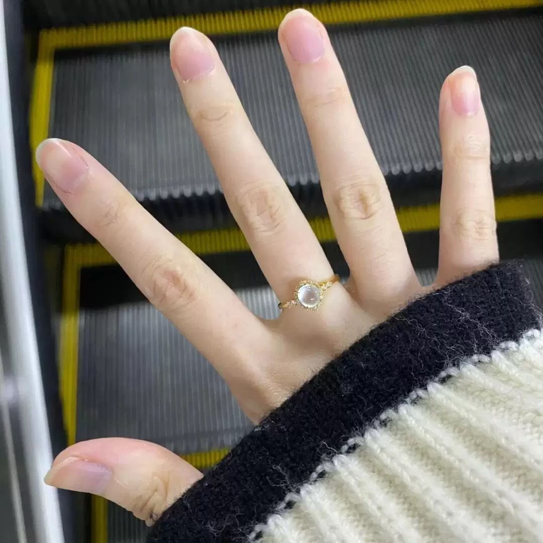White Ice Simulated Jasper Egg Facet Ring for Women with Transparent Ice Glass Tone, High-Quality Open-Close Engagement Ring