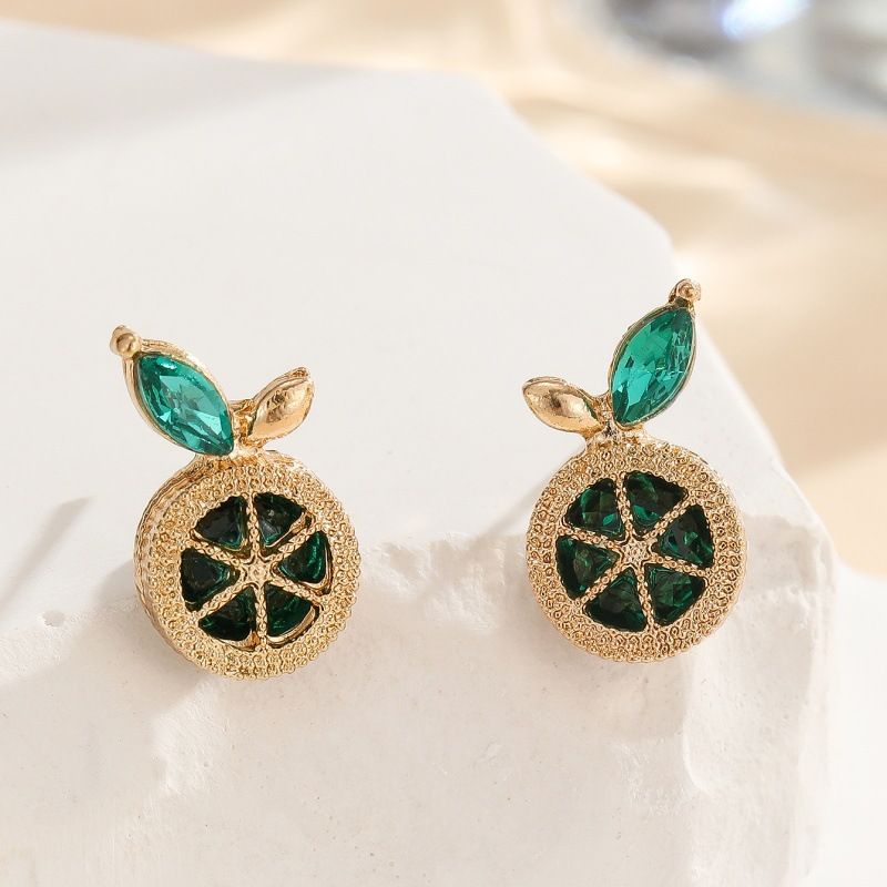 Silver needle small fresh sweet lemon earrings fashionable and versatile, niche design earrings with a high-end feel