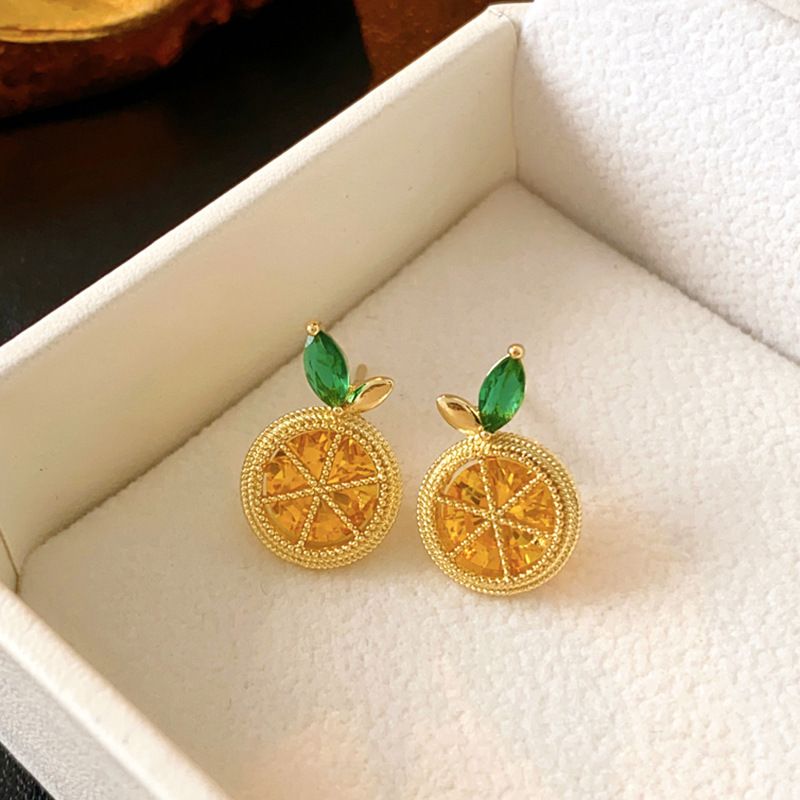 Silver needle small fresh sweet lemon earrings fashionable and versatile, niche design earrings with a high-end feel