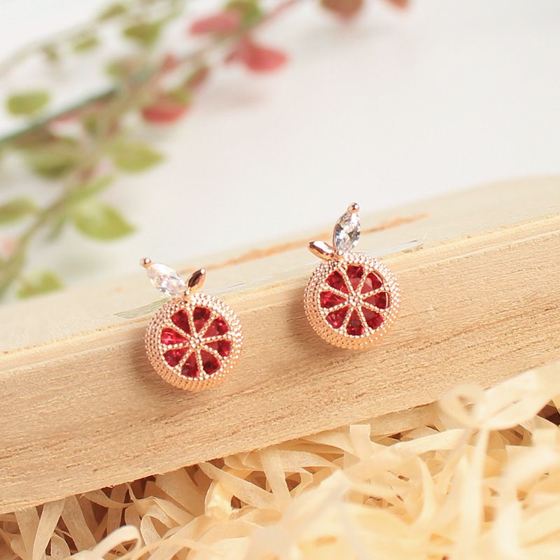 Silver needle small fresh sweet lemon earrings fashionable and versatile, niche design earrings with a high-end feel