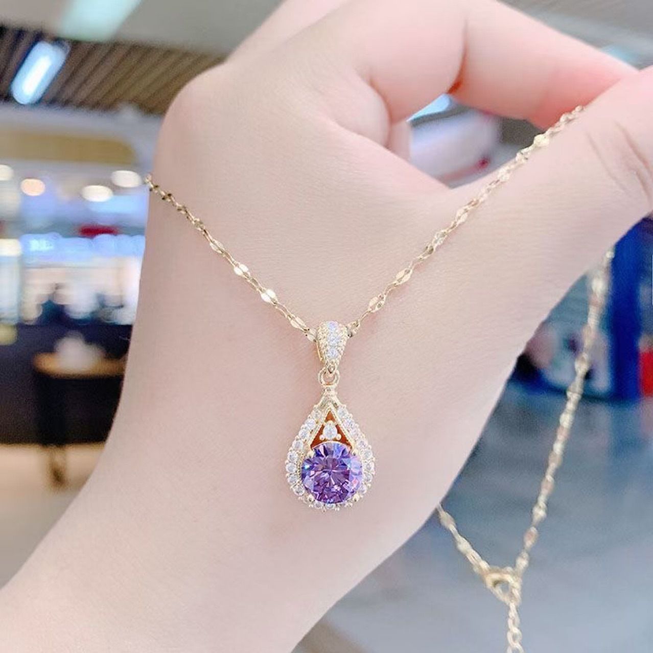 Violet water droplet necklace, female internet celebrity temperament, versatile collarbone chain, new fashionable and explosive collarbone chain