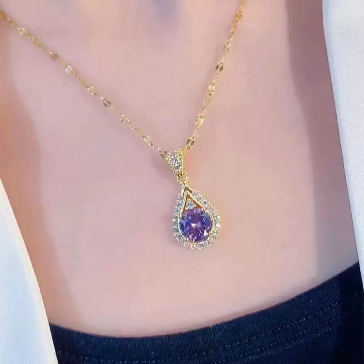 Violet water droplet necklace, female internet celebrity temperament, versatile collarbone chain, new fashionable and explosive collarbone chain