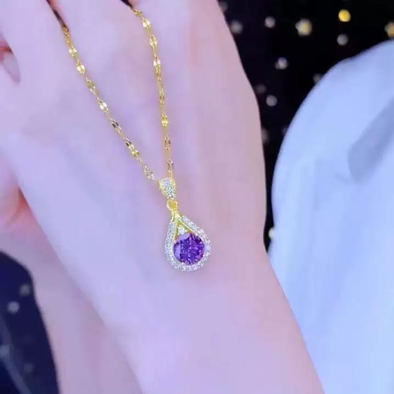 Violet water droplet necklace, female internet celebrity temperament, versatile collarbone chain, new fashionable and explosive collarbone chain