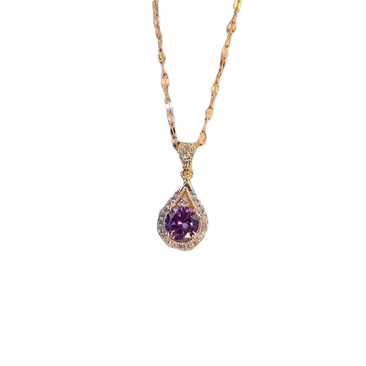 Violet water droplet necklace, female internet celebrity temperament, versatile collarbone chain, new fashionable and explosive collarbone chain