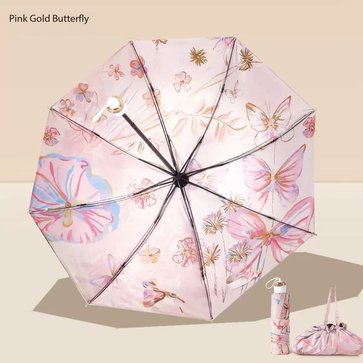 Double layer black adhesive sunshade umbrella, new three fold double-sided color sunshade for women, compact UV resistant bag umbrella folding