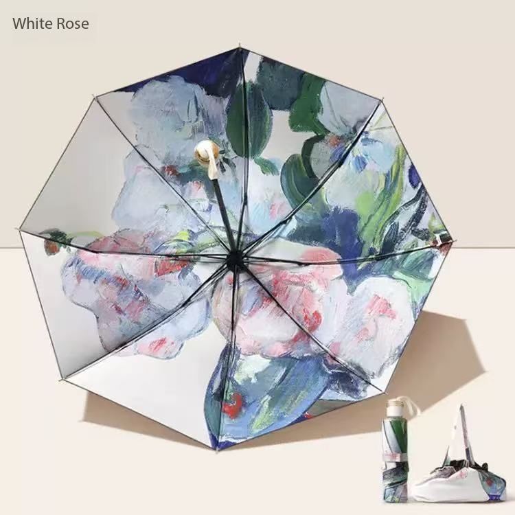 Double layer black adhesive sunshade umbrella, new three fold double-sided color sunshade for women, compact UV resistant bag umbrella folding