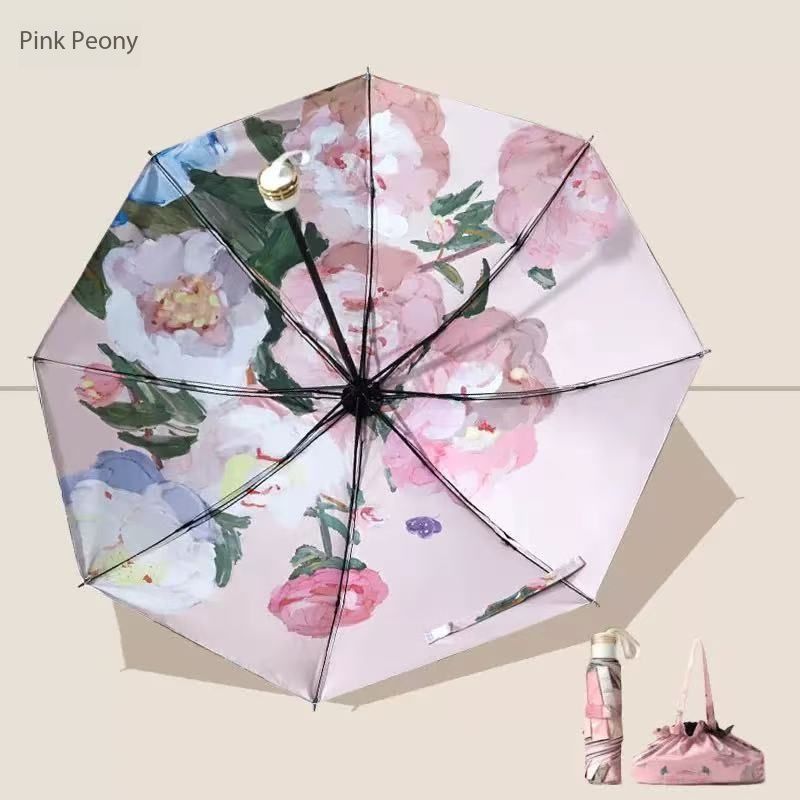 Double layer black adhesive sunshade umbrella, new three fold double-sided color sunshade for women, compact UV resistant bag umbrella folding