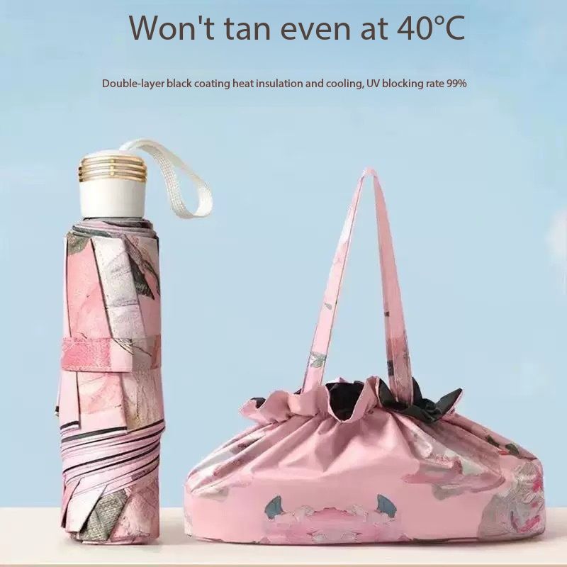 Double layer black adhesive sunshade umbrella, new three fold double-sided color sunshade for women, compact UV resistant bag umbrella folding