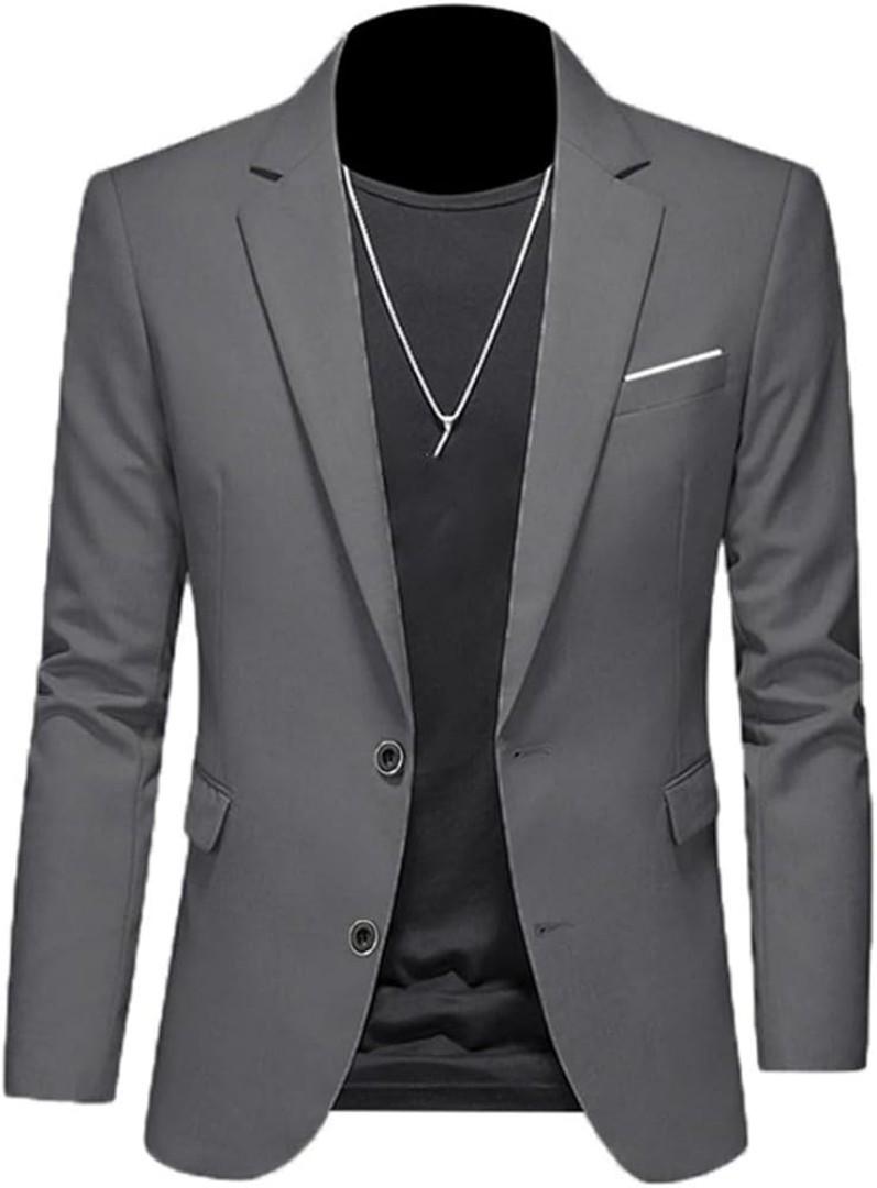 Men Fitting Gray Blazers✅This men out fit blazes is a quality high end material suitable dress for: Weddings, paties, Official meetings and also casual occasions. This blazers are slim fit and fashion