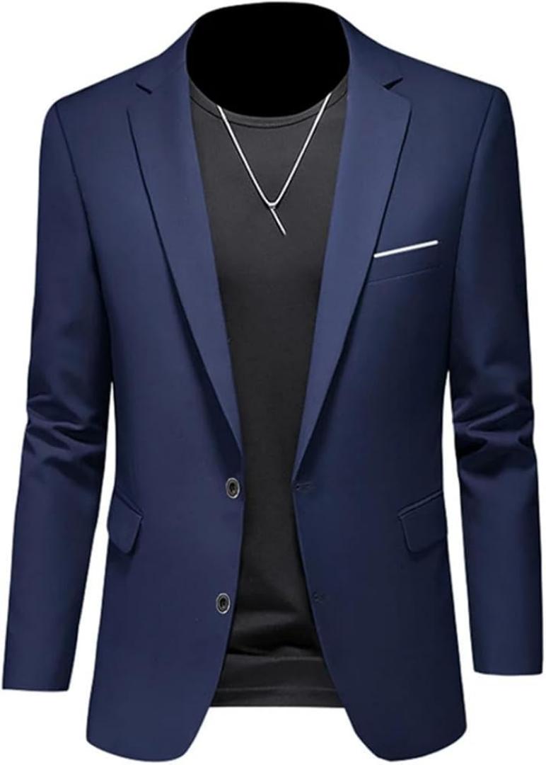 Men fitting Navy blue Blazer✅This men out fit blazes is a quality high end material suitable dress for: Weddings, paties, Official meetings and also casual occasions. This blazers are slim fit and fas