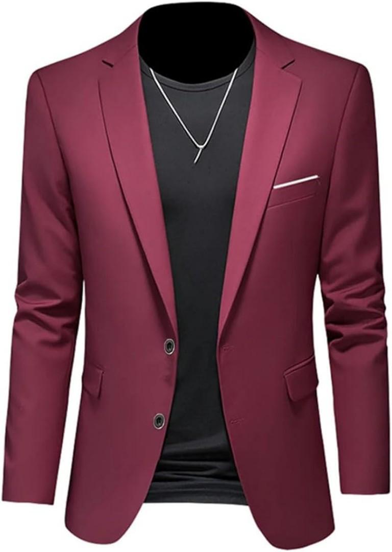 Men fitting Maroon blazer✅This men out fit blazes is a quality high end material suitable dress for: Weddings, paties, Official meetings and also casual occasions. This blazers are slim fit and fashio