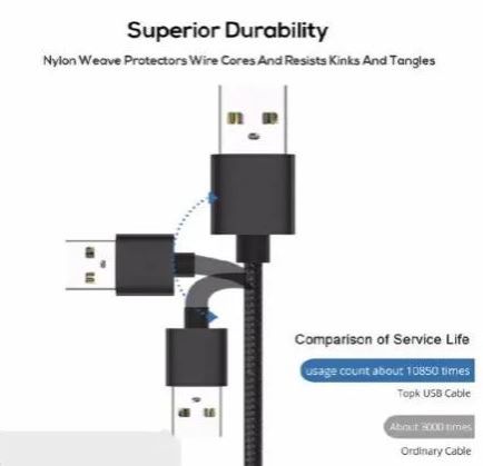 Oraimo Type-C Fast Charging Cable – Durable, High-Speed USB-C Charger for Android, Tablets, Power Banks, and More with Tangle-Free Design, Reinforced Connectors, and Efficient Data Transfer.
