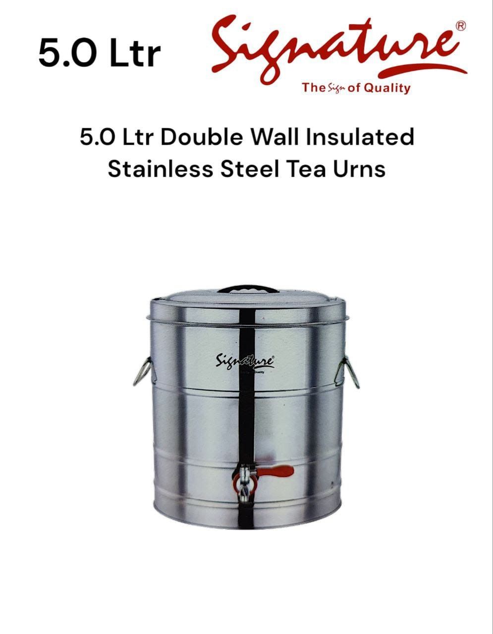 5Ltr Double Wall Insulated Stainless Steel Tea Urn for Home, Events, Restaurants Use
