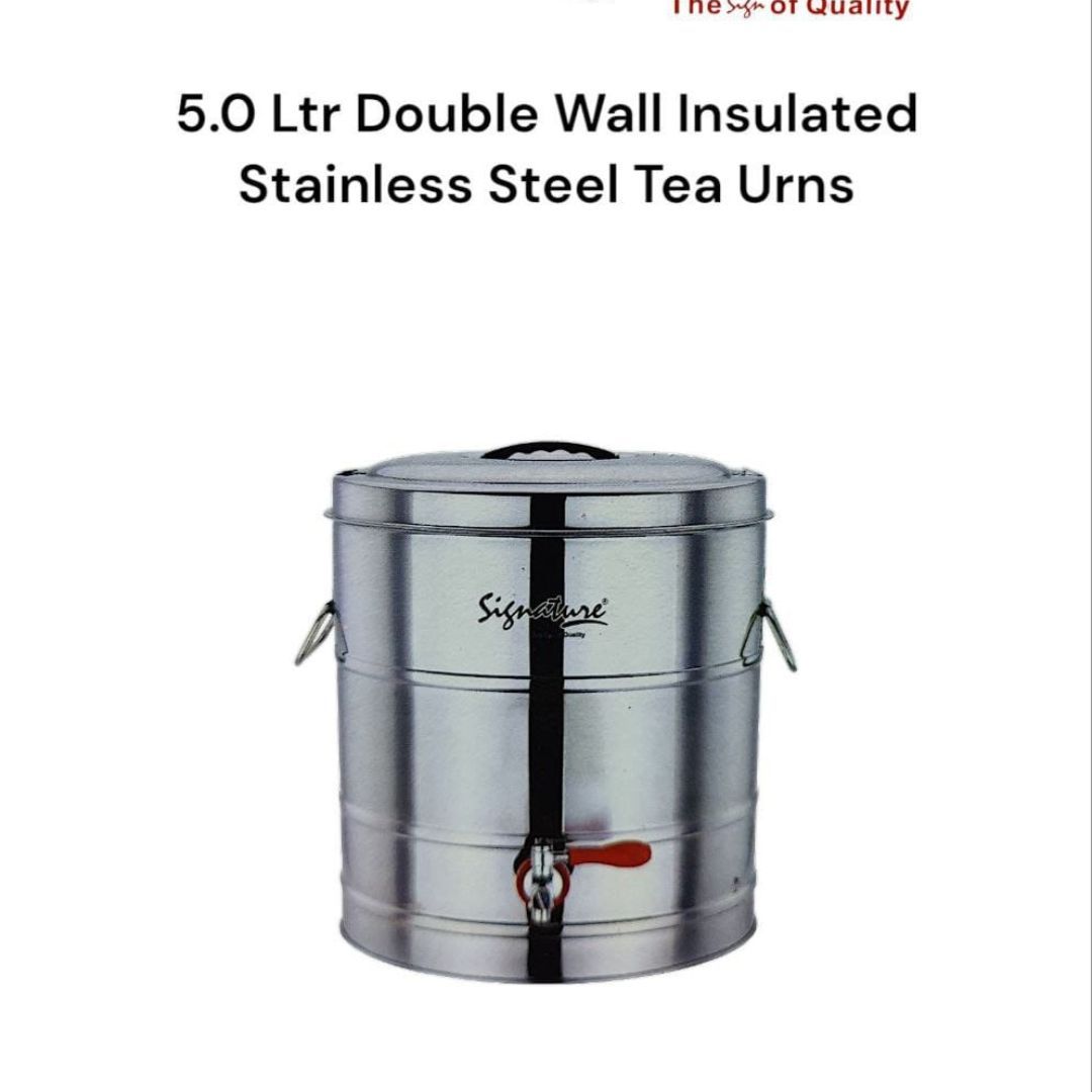 5Ltr Double Wall Insulated Stainless Steel Tea Urn for Home, Events, Restaurants Use
