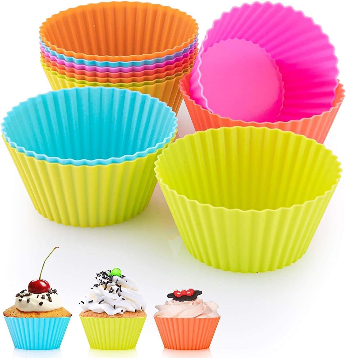 24pcs Large Size Reusable Silicone Cup Cake Mould for Baking