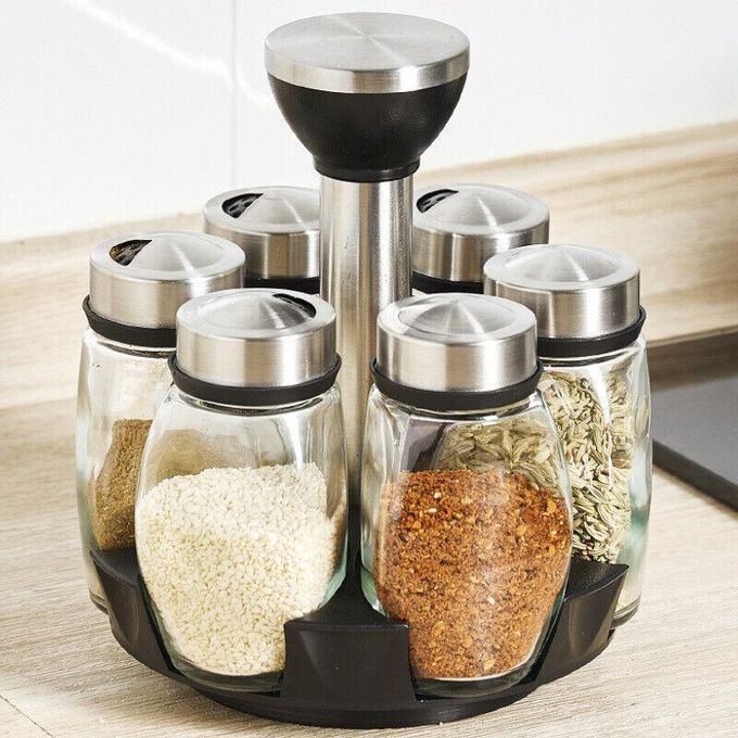 7-Piece Rotating Spice Rack Set – 6×100ml Spice Jars with Stand